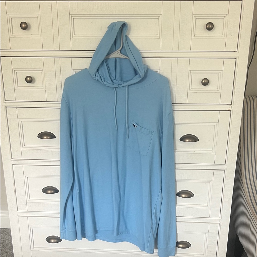 Light Blue Hooded Long Sleeve Shirt